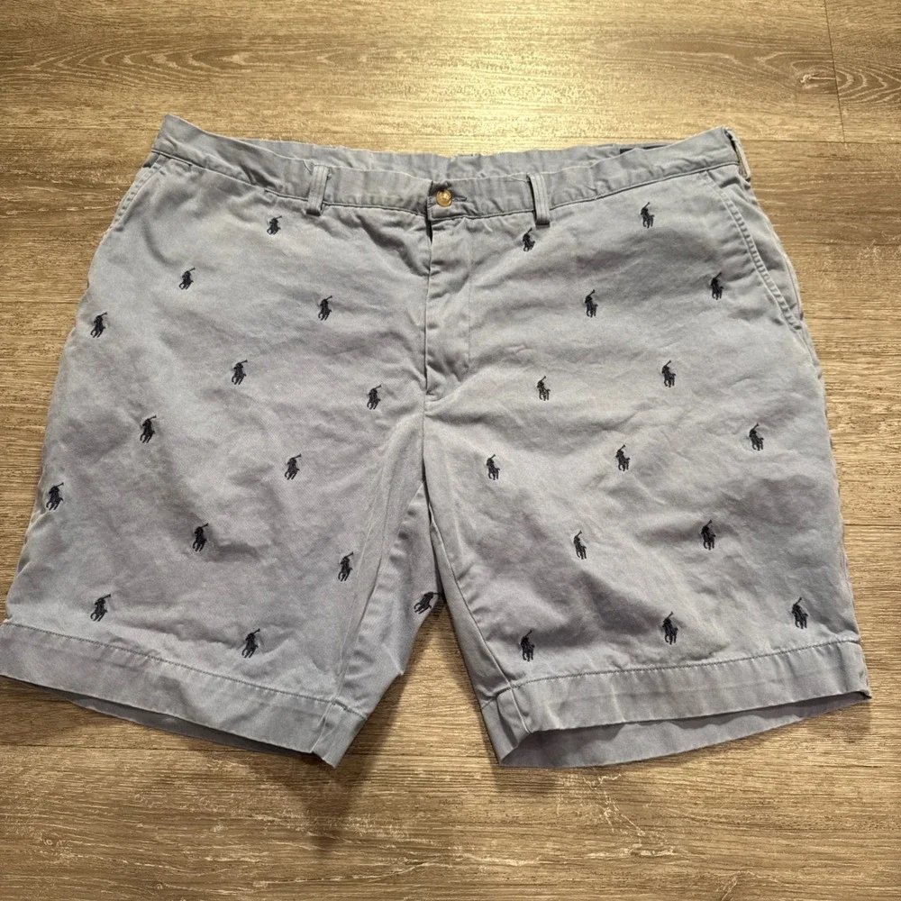 Polo Ralph Lauren Shorts Mens 42 Blue Cotton Embroidered Pony AOP 9.5